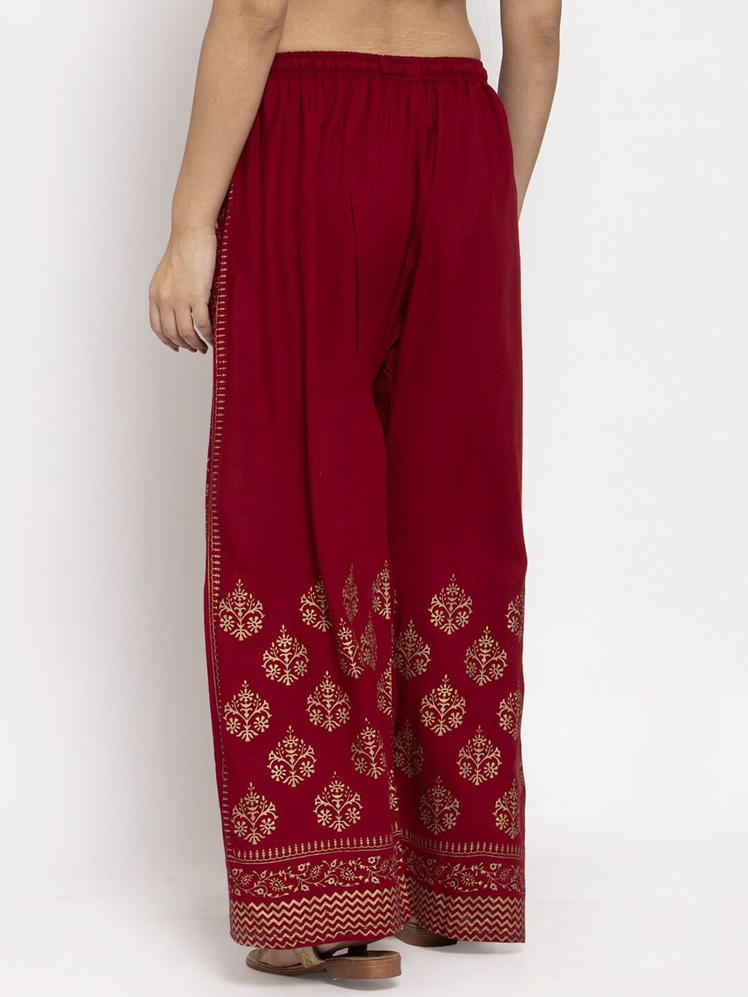 Dhimhi Women's Maroon & Gold-Toned Floral Printed Ethnic Palazzos