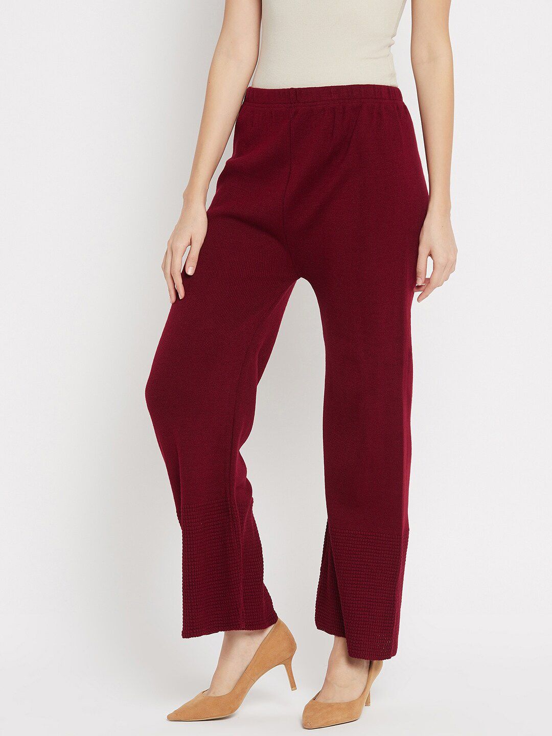 Dhimhi Women's Maroon Woolen Palazzos