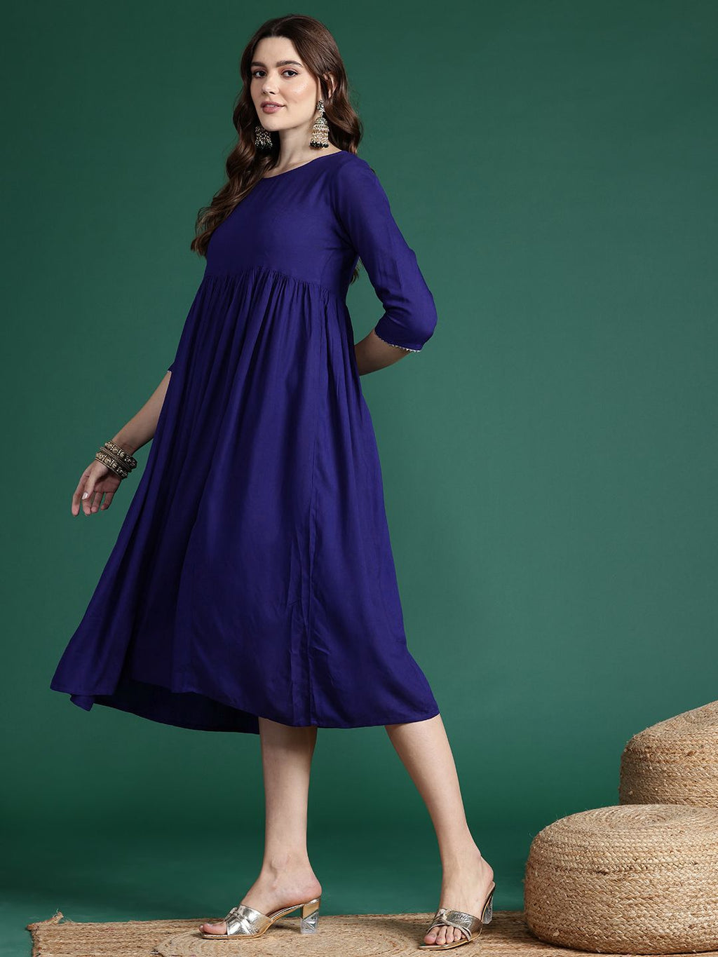 Dhimhi Women's Gotta Patti Detail Empire Dress With Sequin Detail Dupatta