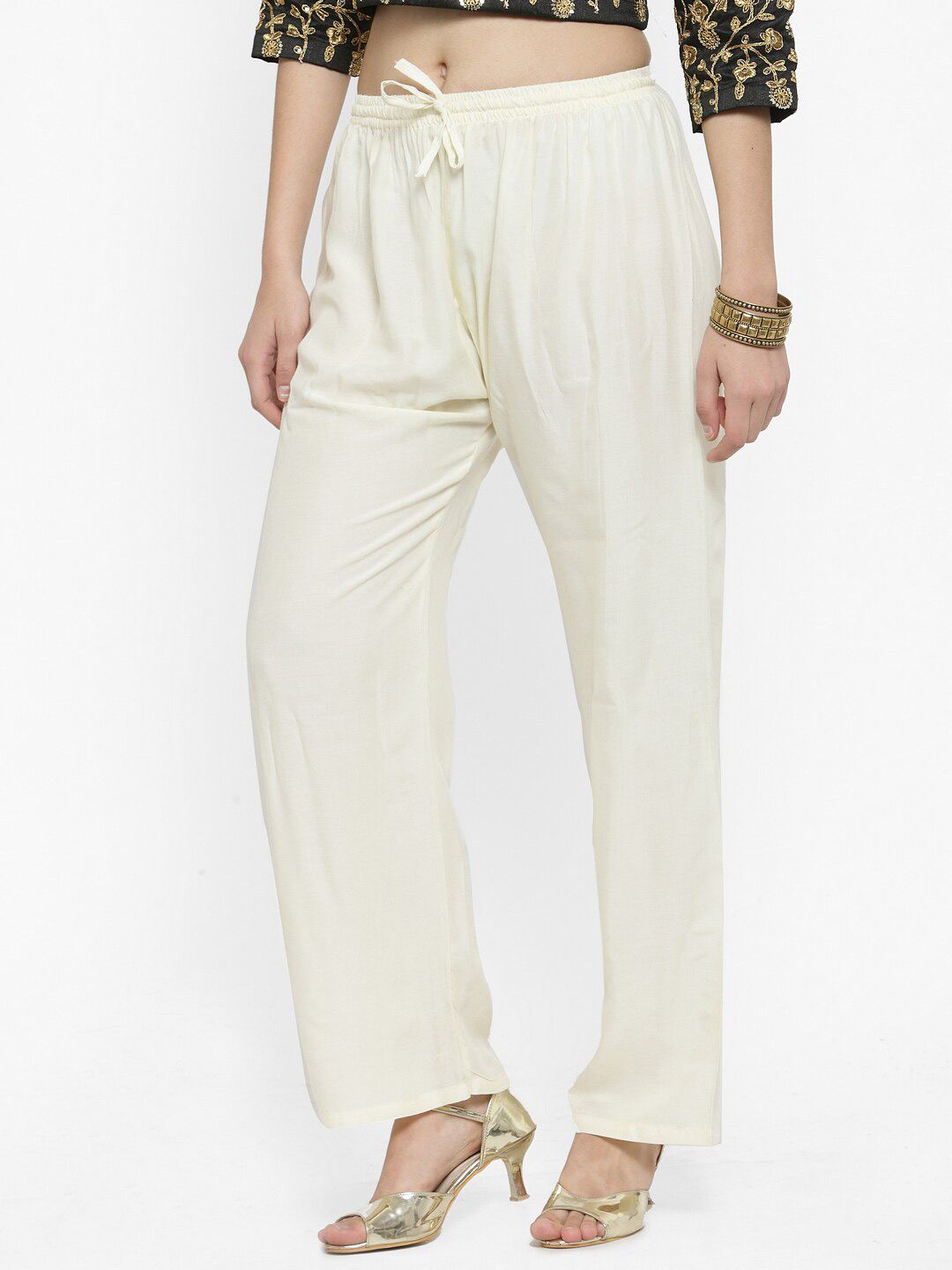 Dhimhi Women's Off White Ethnic Palazzos