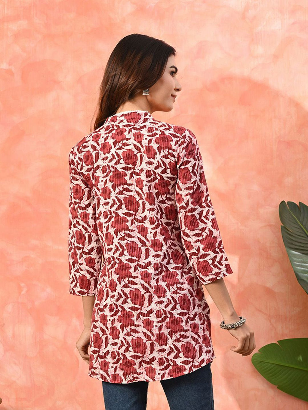 Dhimhi Women's Floral Printed Pure Cotton Three Quarter Sleeve Tunic