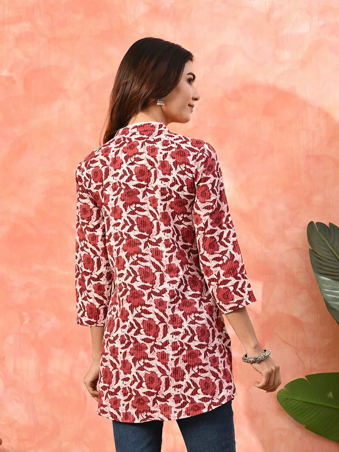 Dhimhi Women's Floral Printed Pure Cotton Three Quarter Sleeve Tunic