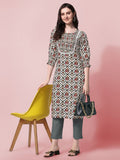 Women Ethnic Motifs Printed Mirror Work Block Print Kurta