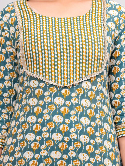 Dhimhi Women Abstract Printed Cotton Kurta with Trousers & Dupatta