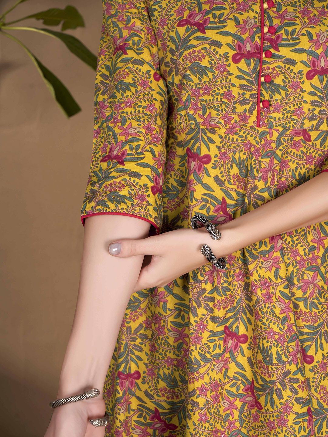 Dhimhi Women's Floral Printed Cotton Fit & Flare Ethnic Dress