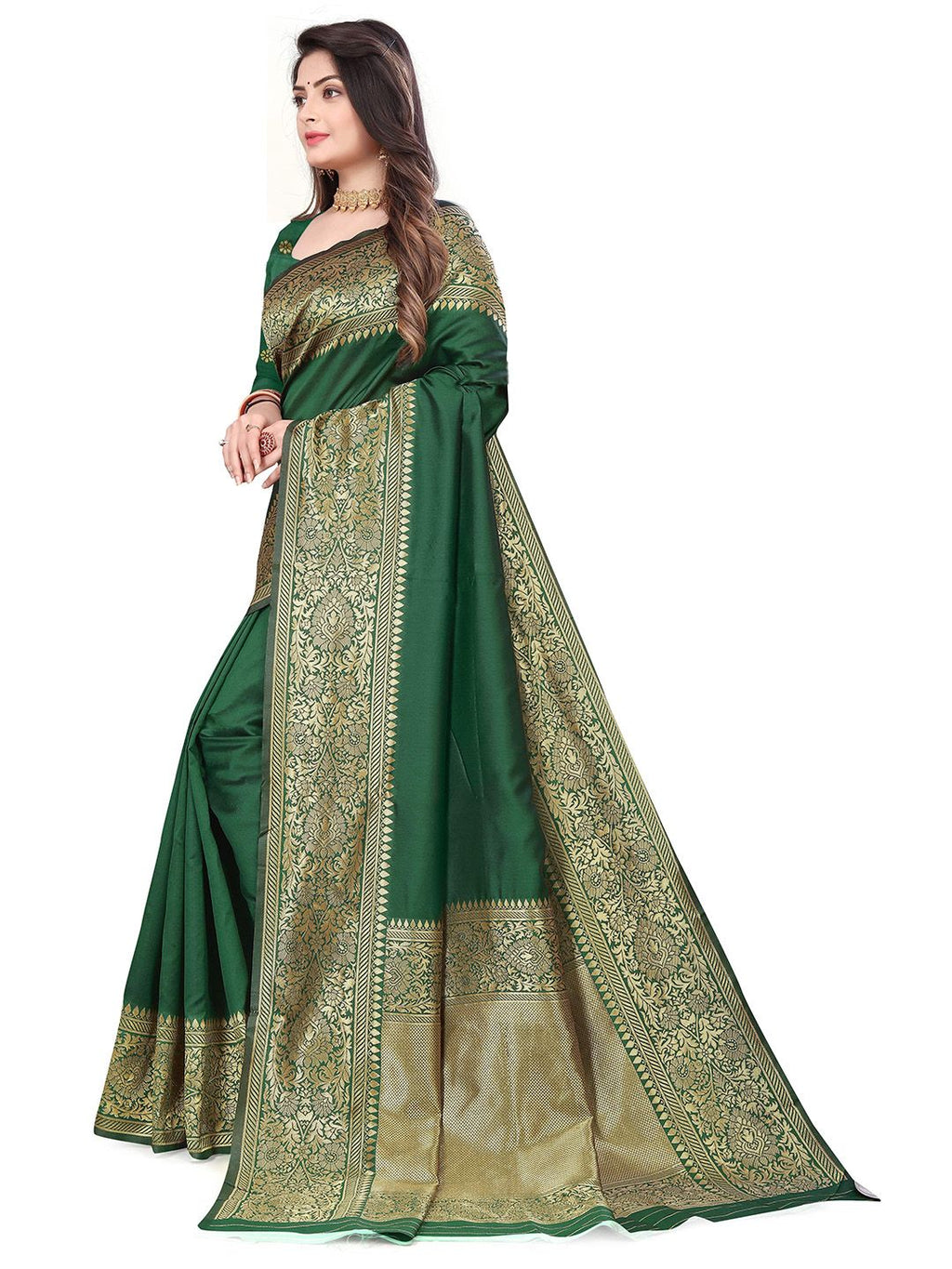 Dhimhi Women's Solid Zari Banarasi Saree