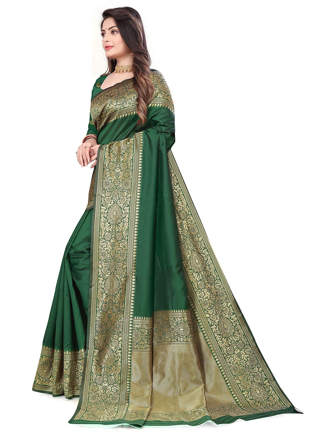 Dhimhi Women's Solid Zari Banarasi Saree