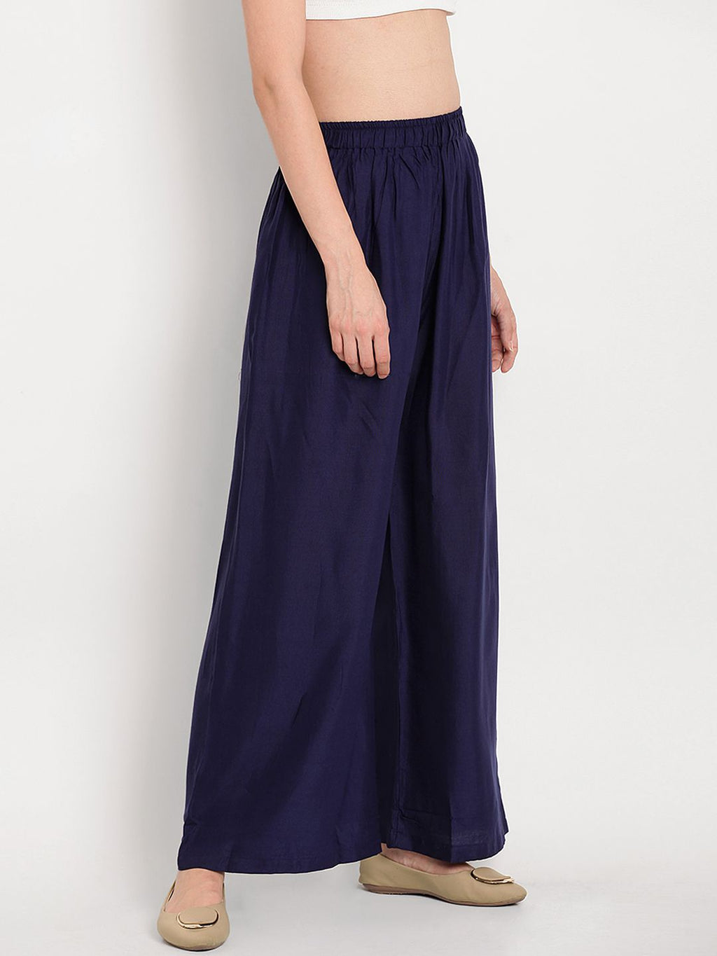 Dhimhi Women's Navy Blue Solid Flared Palazzos