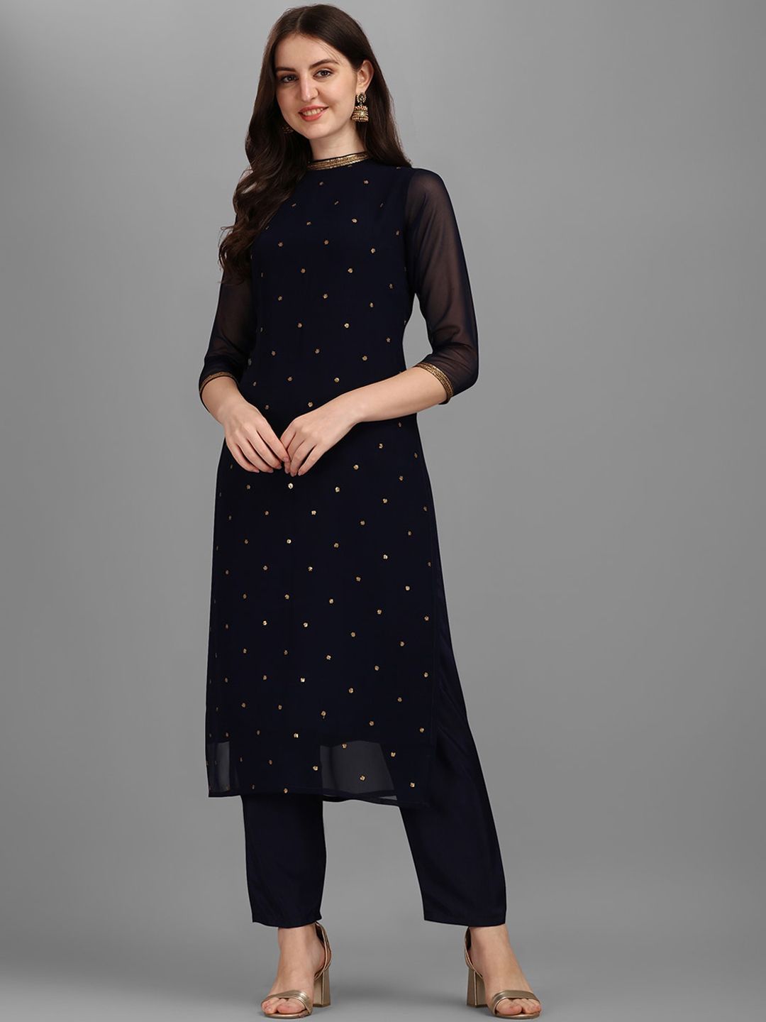 Dhimhi Women's Sequin Embellished Straight Kurta with Trousers