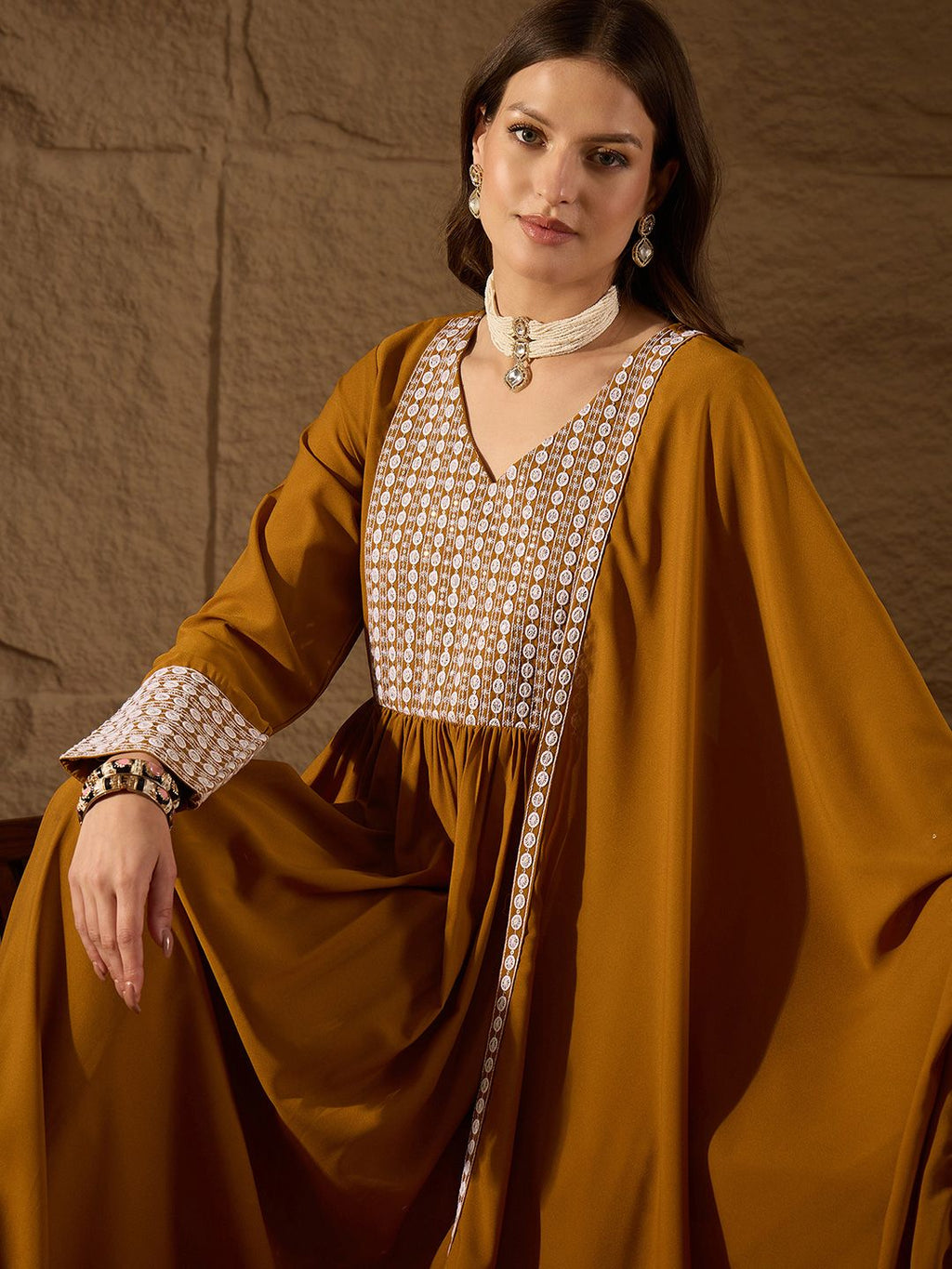 Dhimhi Women's Yoke Design Empire Sequinned Kurta with Trousers & With Dupatta