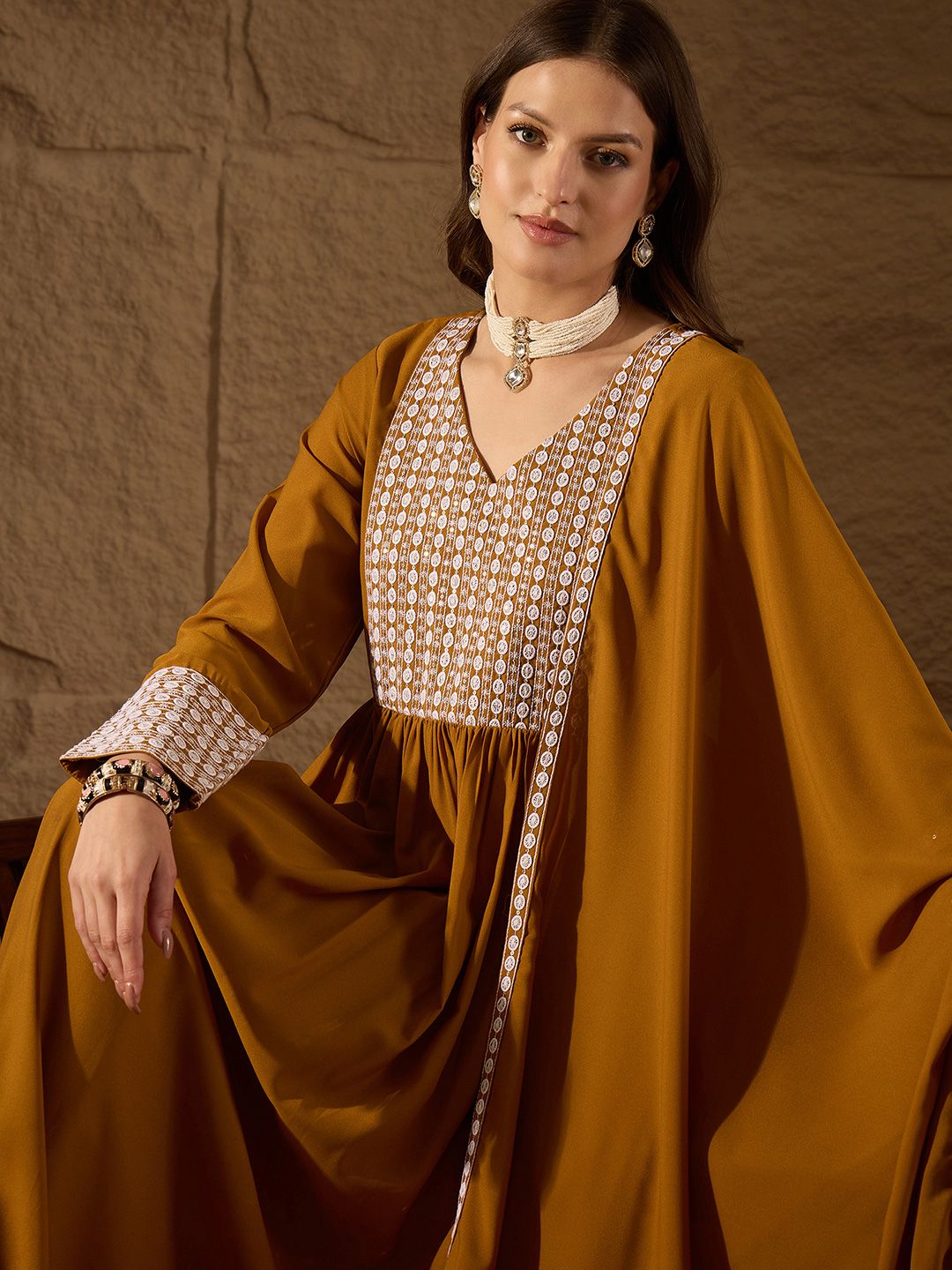 Dhimhi Women's Yoke Design Empire Sequinned Kurta with Trousers & With Dupatta