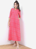 Dhimhi Women's Pink Bandhani Printed A-Line Maxi Ethnic Dress