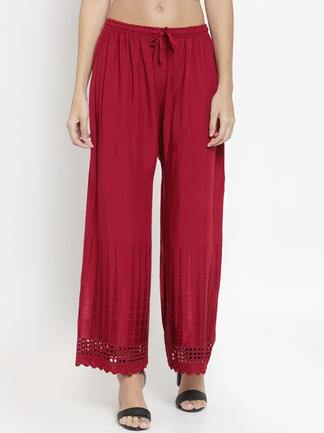Dhimhi Women's Maroon Hem Design Straight Palazzos