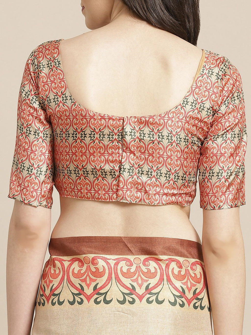 Dhimhi Women's Beige & Rust Orange Solid Saree