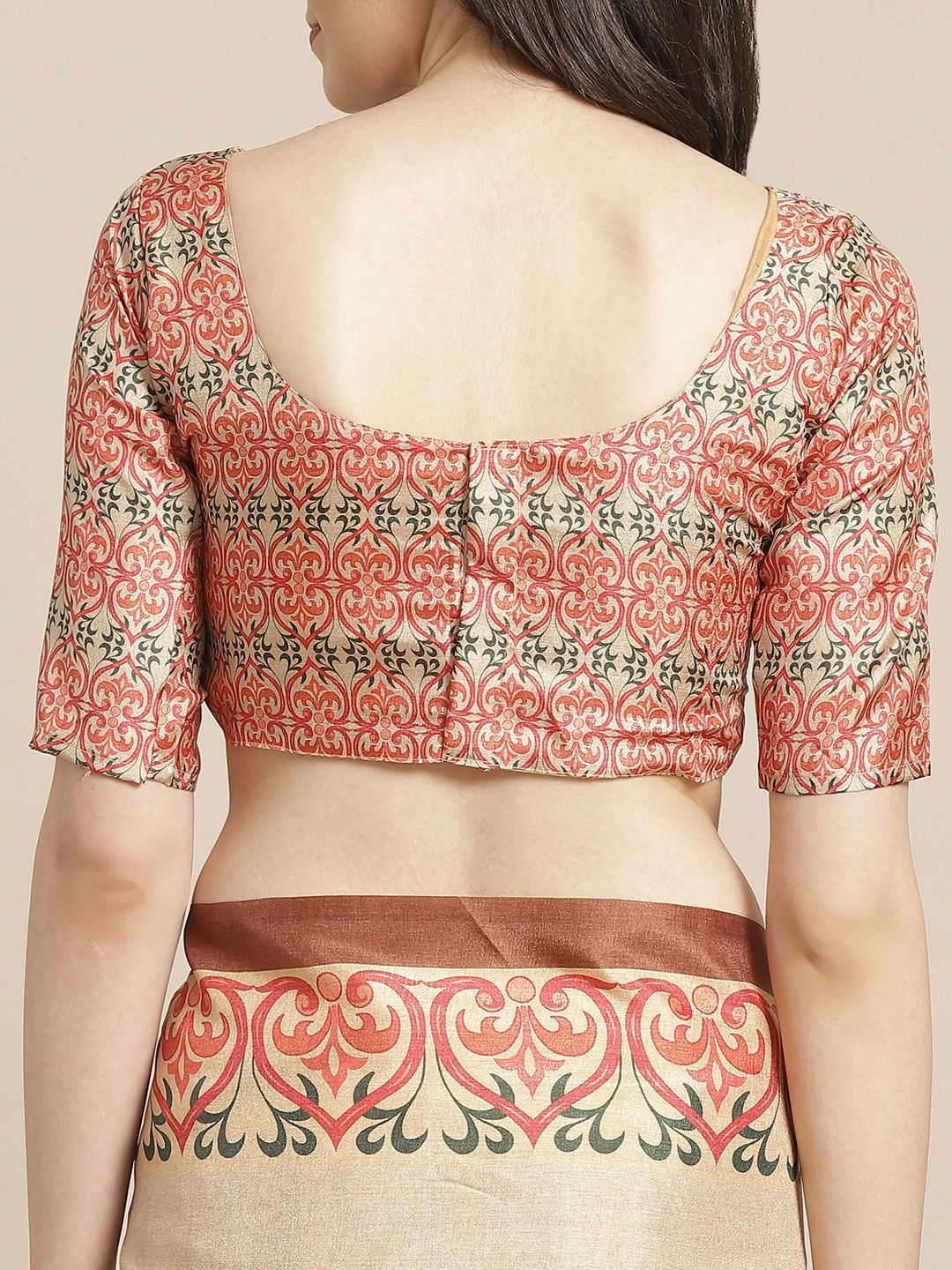 Dhimhi Women's Beige & Rust Orange Solid Saree