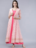 Dhimhi Women's Pink Floral Print Maxi Dress with Shrug