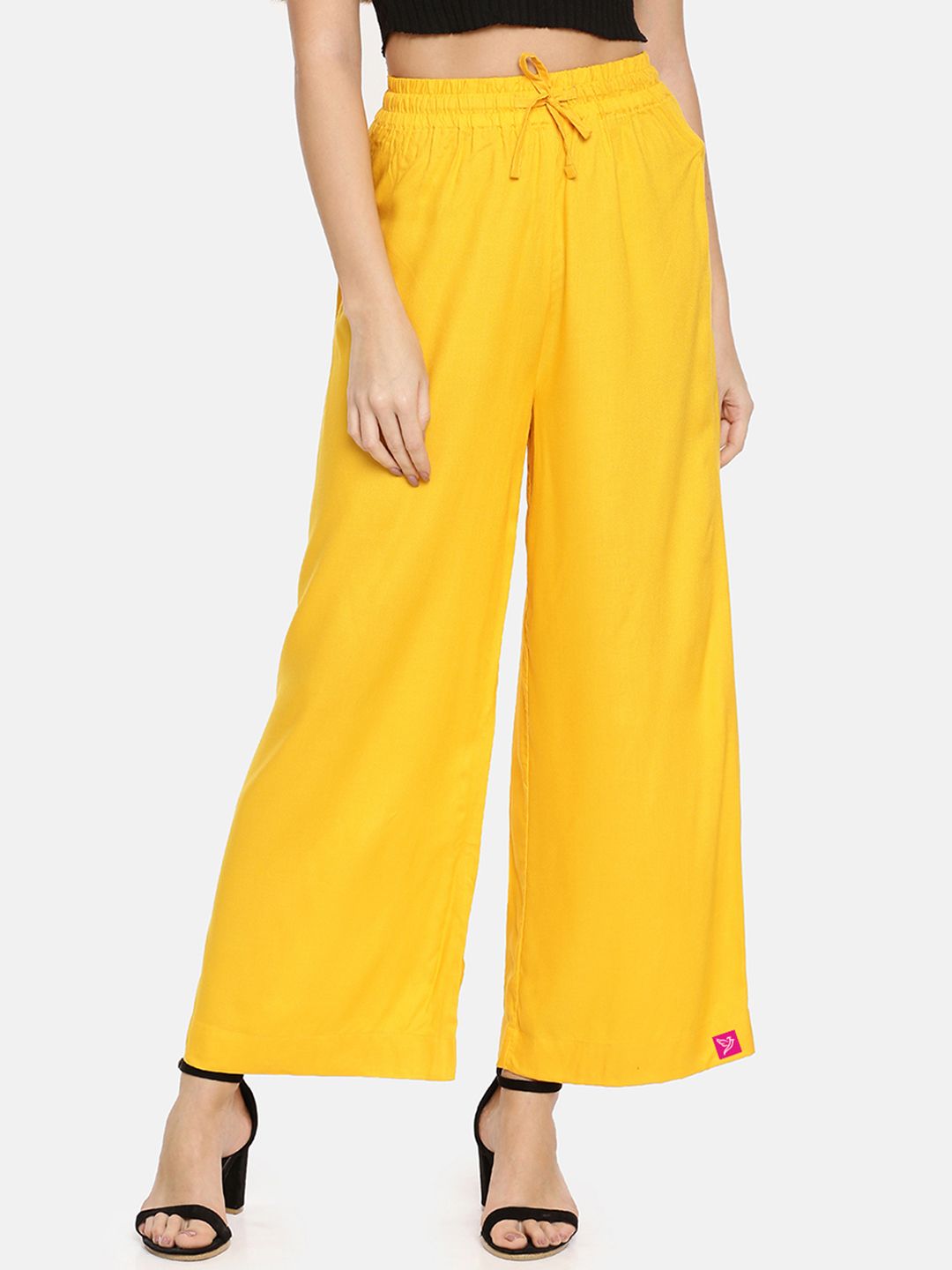 Dhimhi Women's Yellow Solid Wide Leg Palazzos