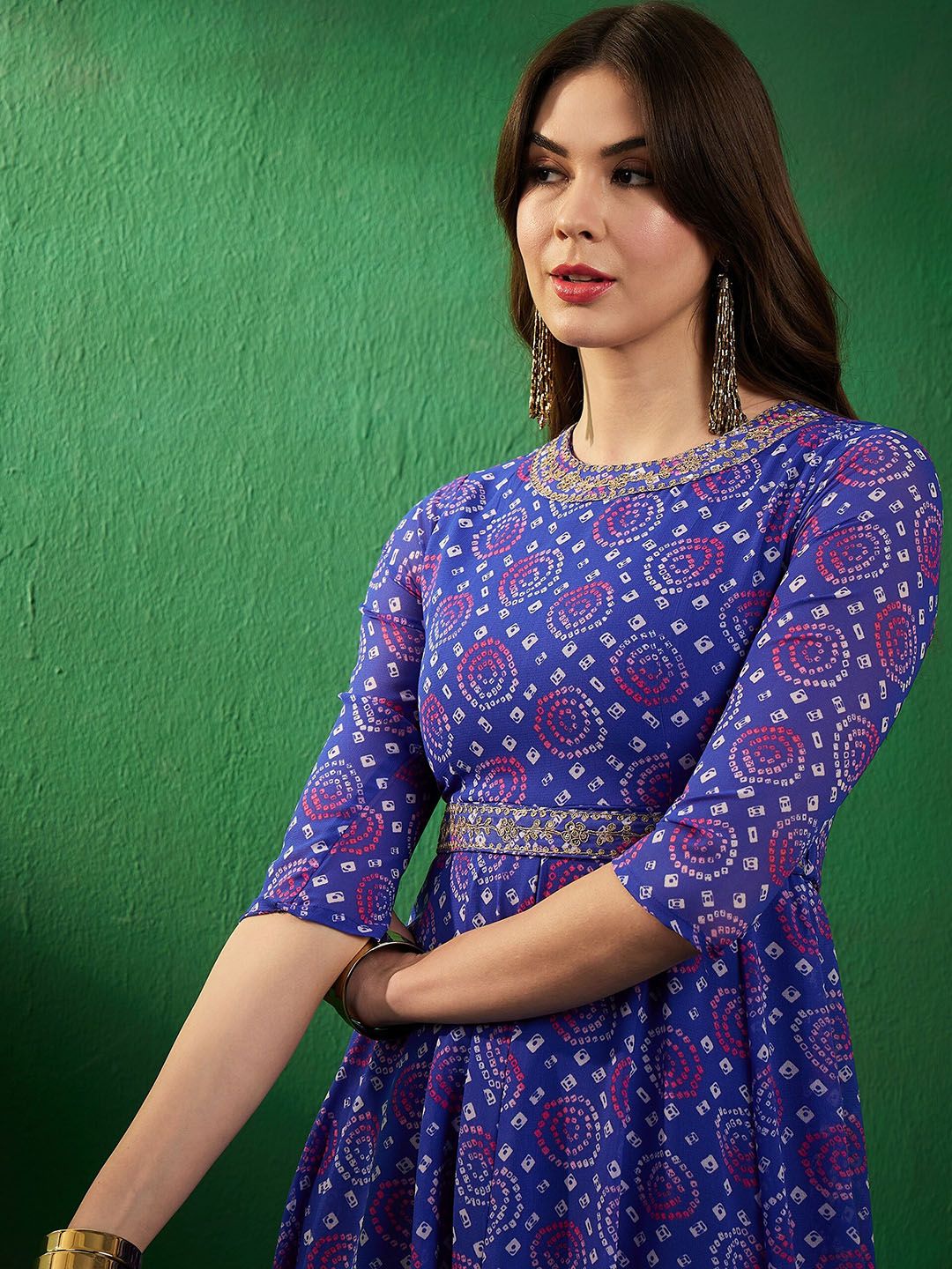 Dhimhi Women's Ethnic Motif Printed Fit & Flared Ethnic Dress