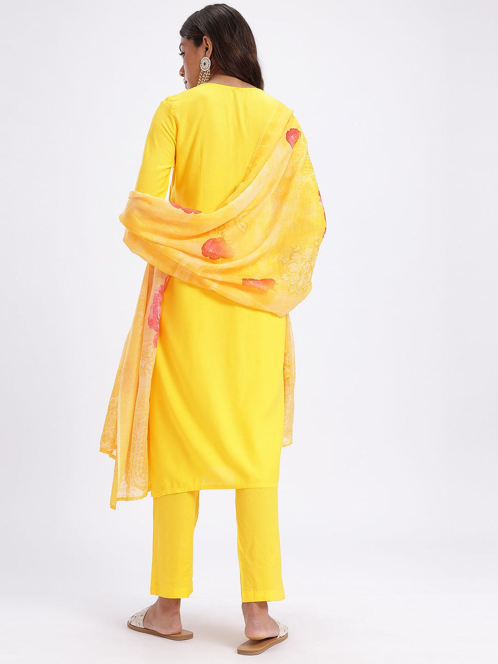 Dhimhi Women's Yoke Design Regular Mirror Work Kurta with Trousers & Dupatta