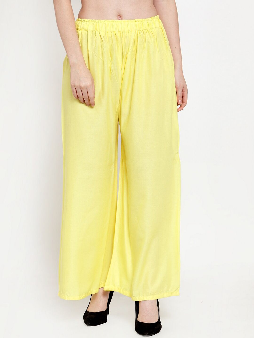 Dhimhi Women's Yellow Solid Flared Ethnic Palazzos