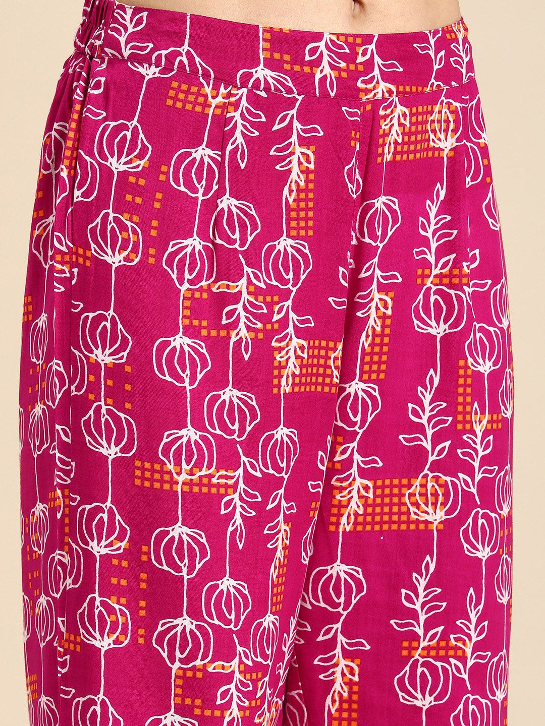 Dhimhi Women's Floral Printed Asymmetric Regular Kurta with Trousers