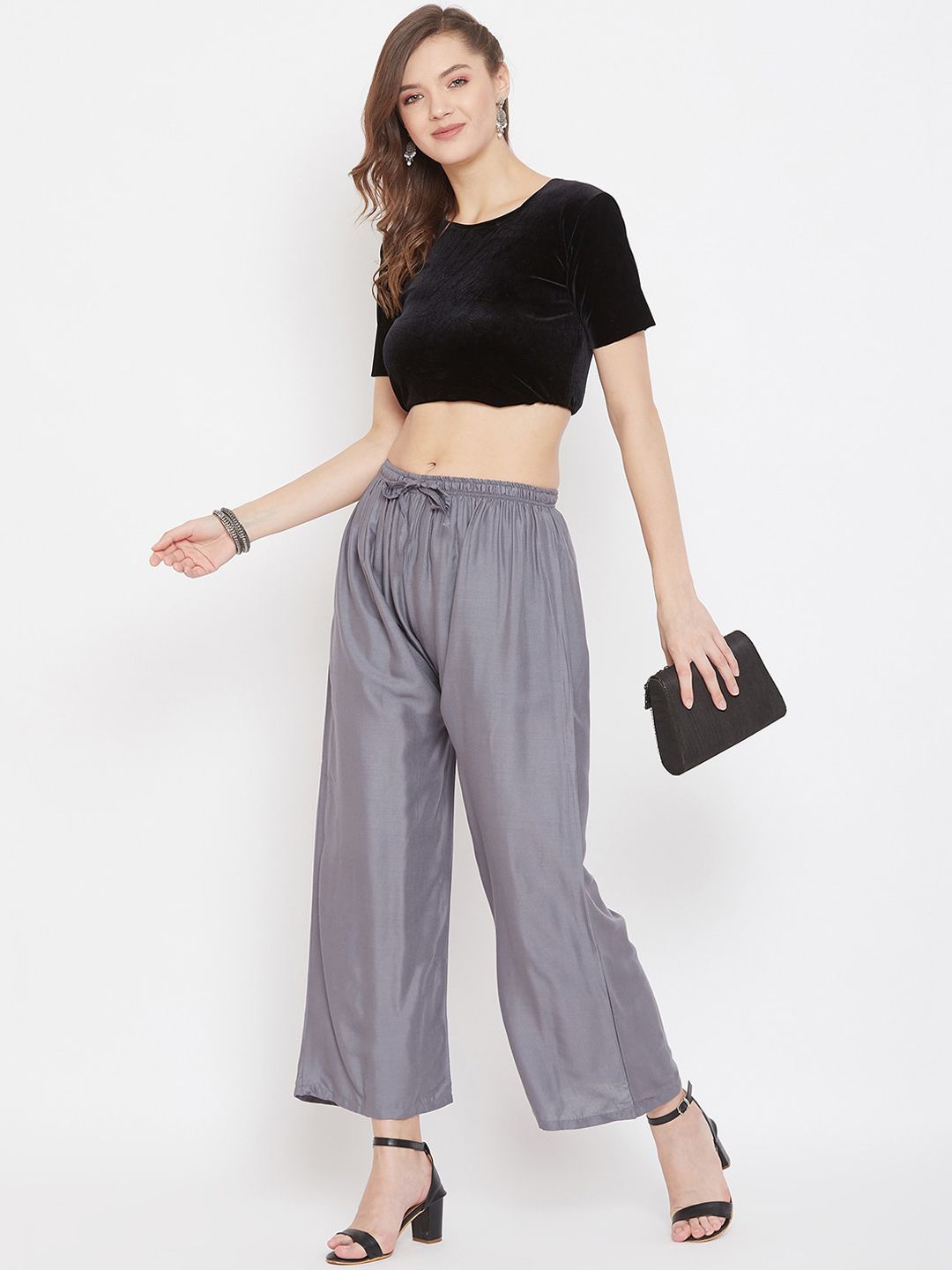 Dhimhi Women's Grey Solid Straight Palazzos