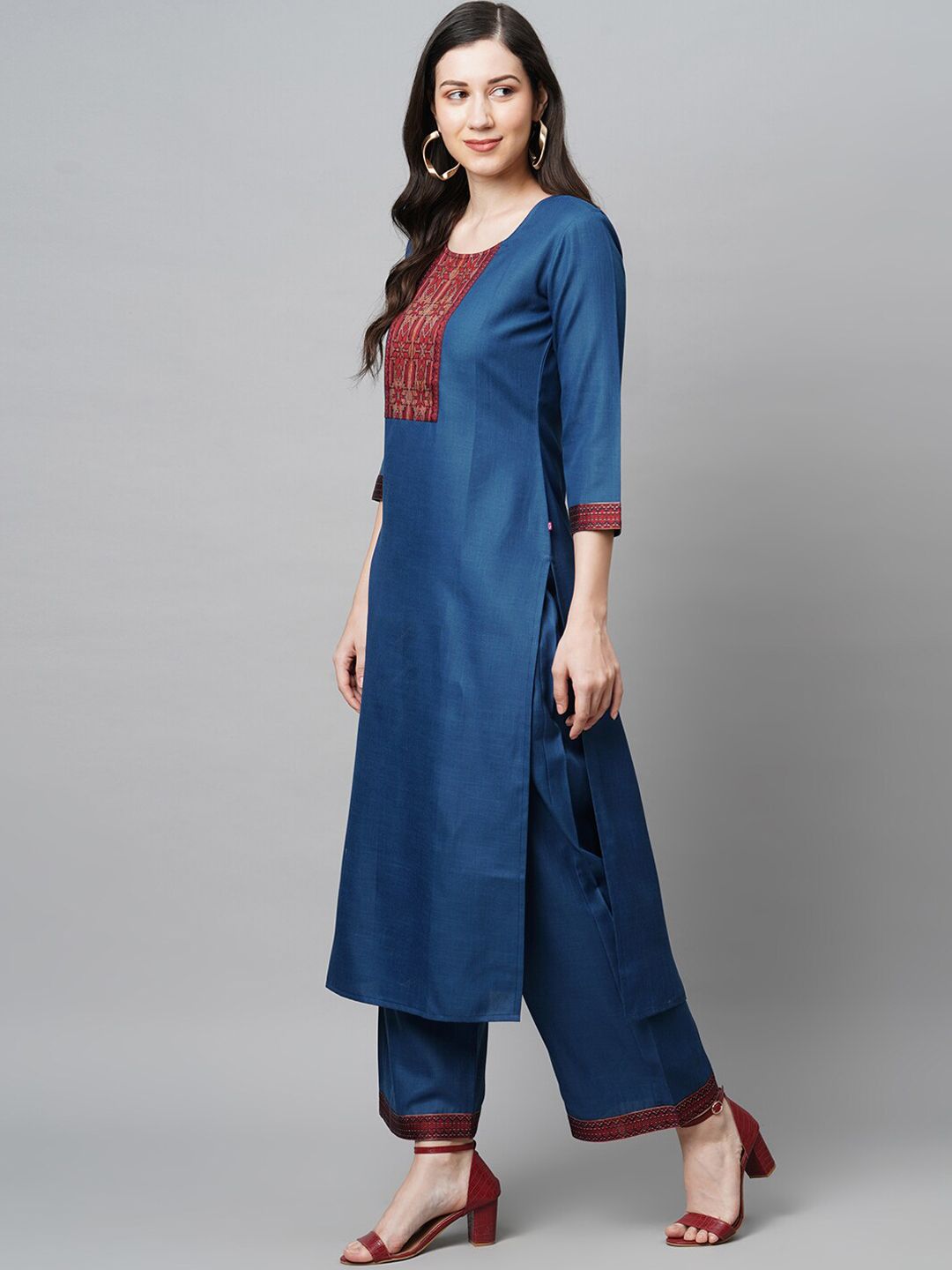 Dhimhi Women's Blue Printed Zardozi Kurta with Palazzos & Dupatta