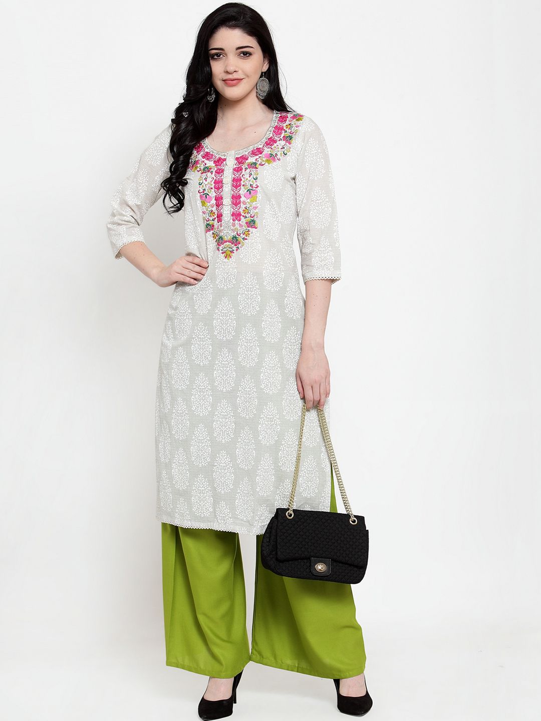 Dhimhi Women's Green Solid Wide Leg Palazzos