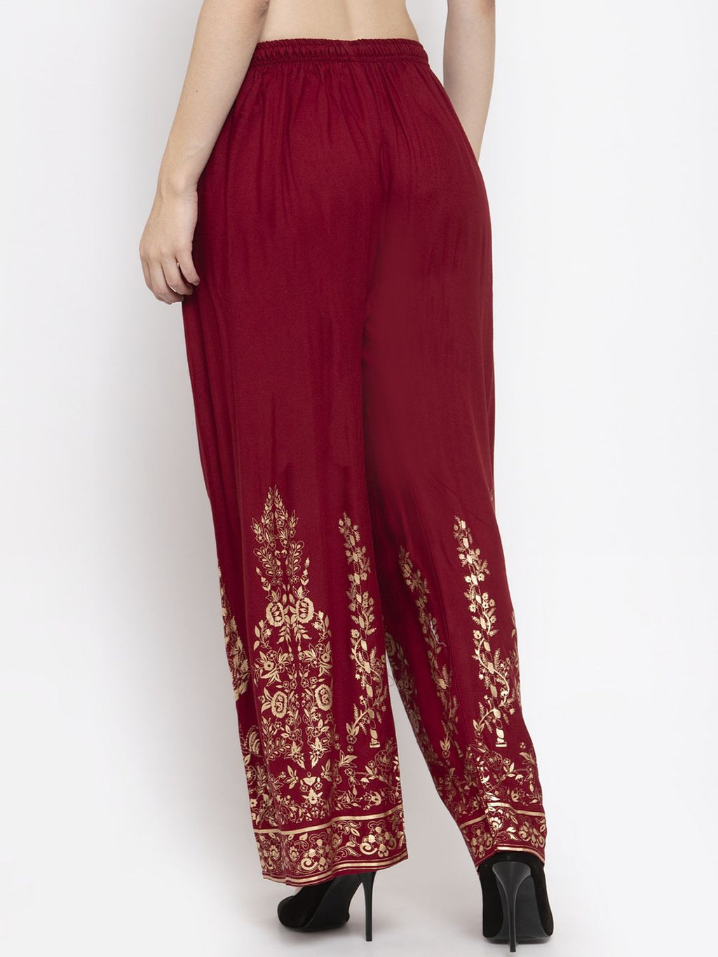 Dhimhi Women's Maroon Printed Wide Leg Palazzos