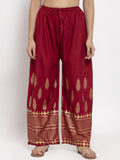Dhimhi Women's Maroon & Gold-Coloured Printed Straight Palazzos