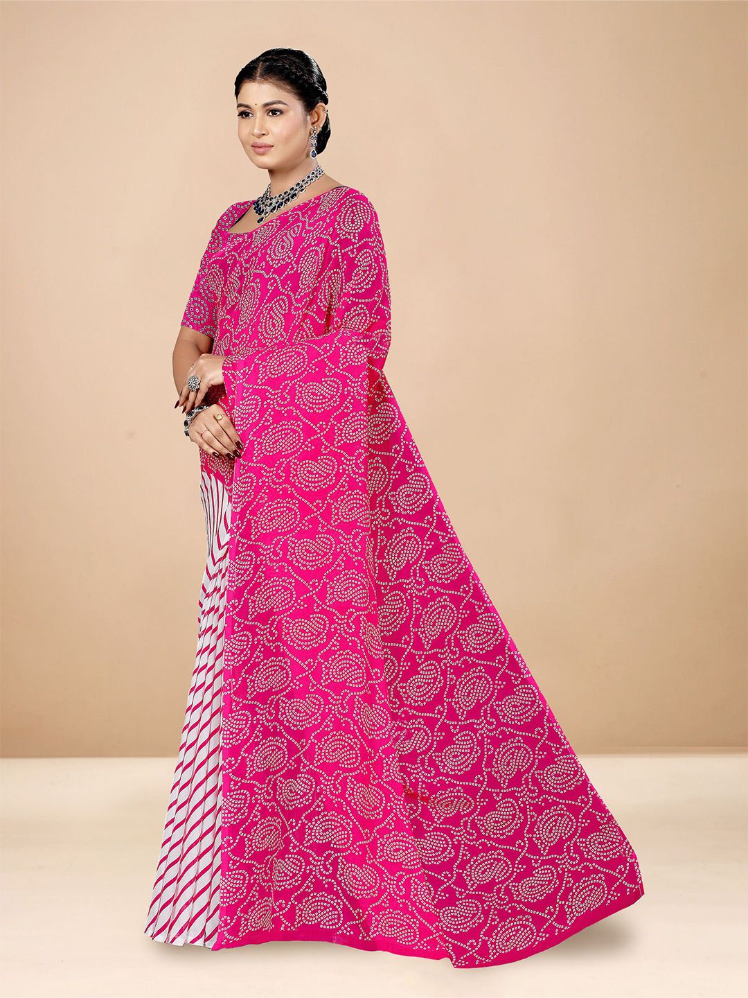 Dhimhi Women's Bandhani Poly Georgette Bandhani Saree