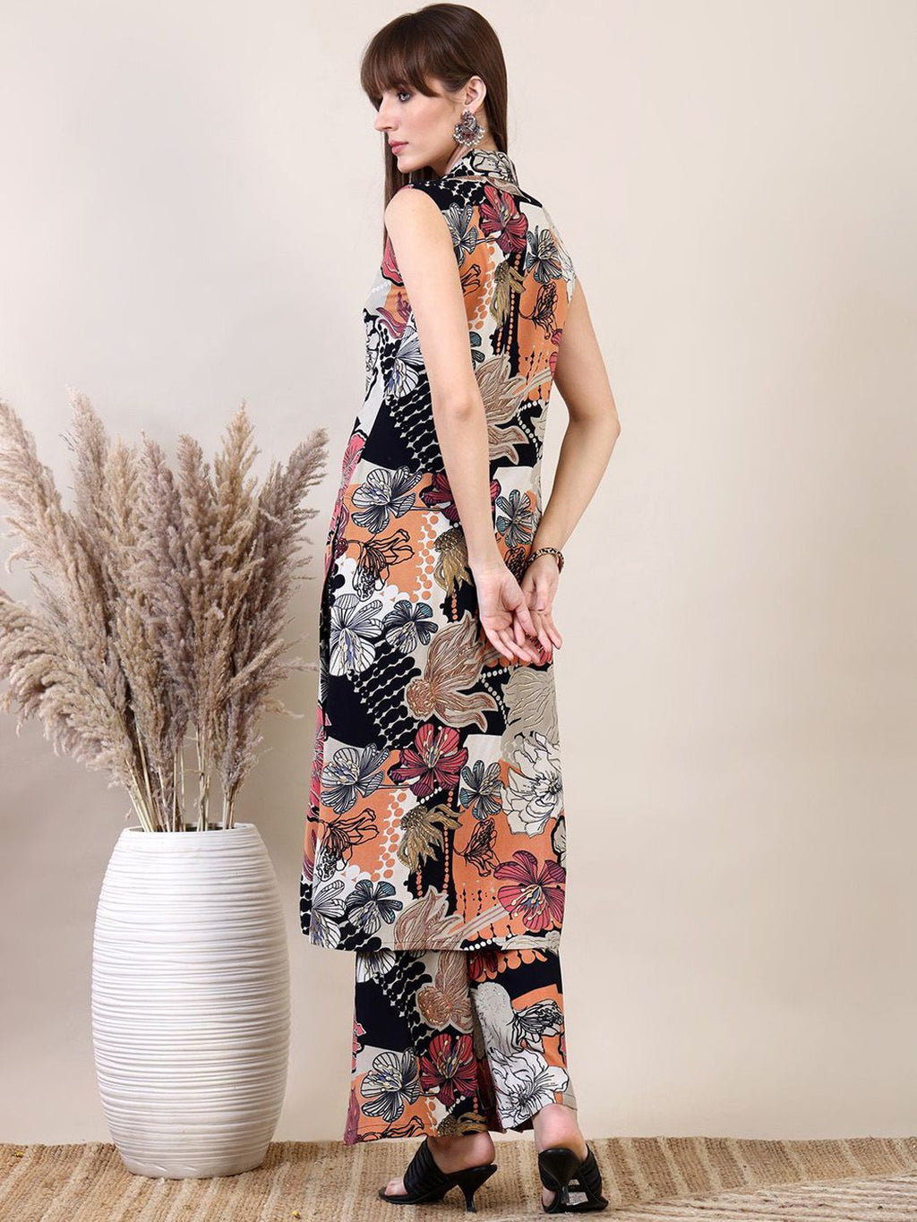 Dhimhi Women's Floral Printed Shirt Collar Kurta With Palazzo