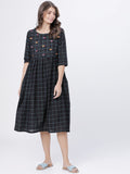Dhimhi Women's Black Checked Fit and Flare Dress