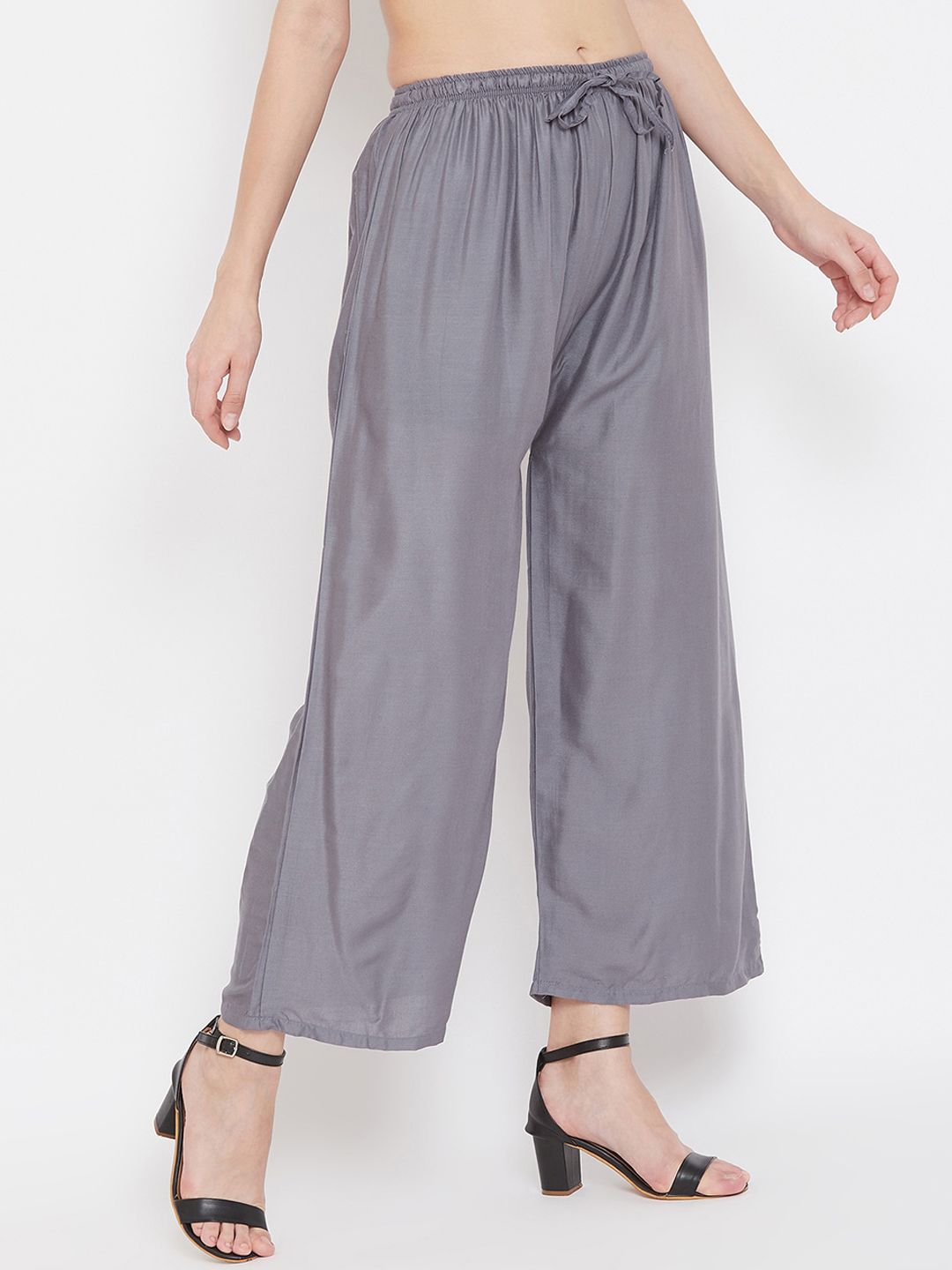 Dhimhi Women's Grey Solid Straight Palazzos