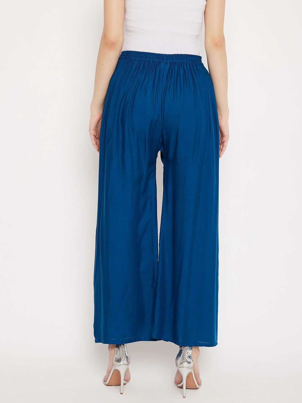 Dhimhi Women's Blue Solid Straight Palazzos