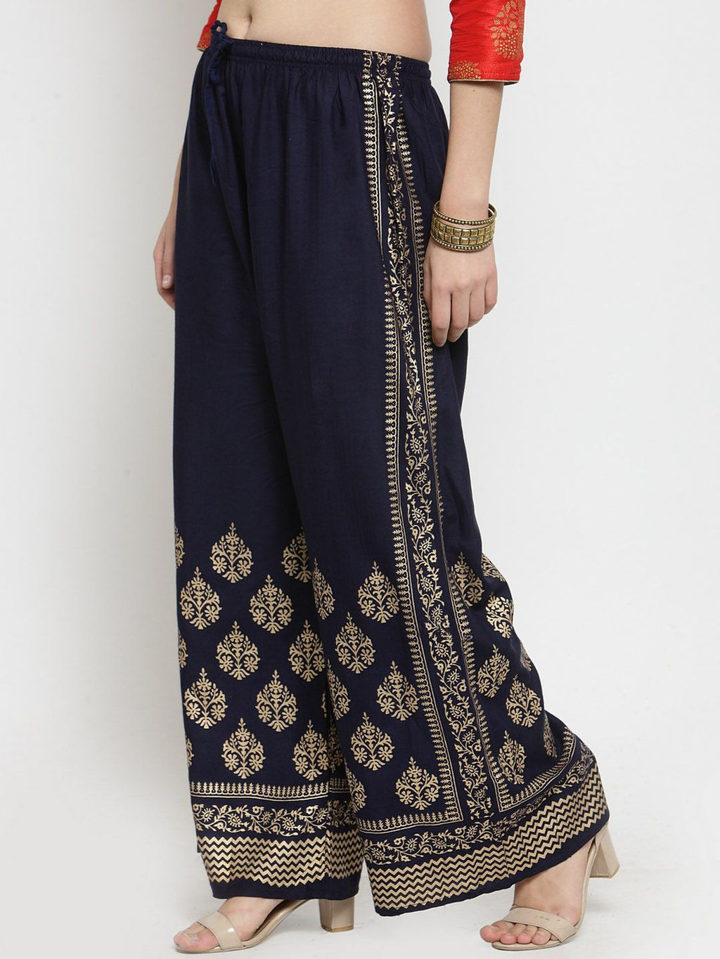 Dhimhi Women's Clora Creations Navy Blue & Gold-Toned Printed Rayon Palazzo