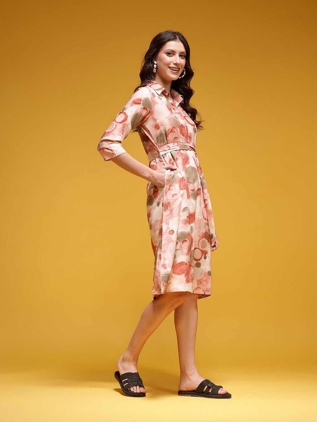 Dhimhi Women's Abstract Print Belted A-Line Dress