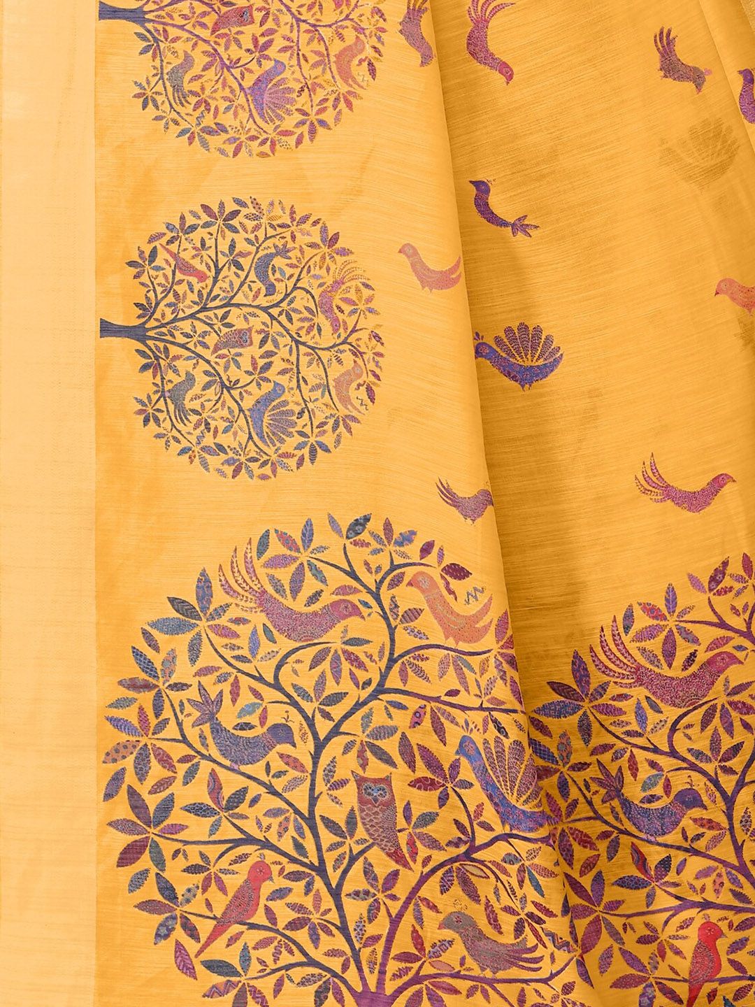Dhimhi Women's Mustard & Purple Ethnic Motifs Saree