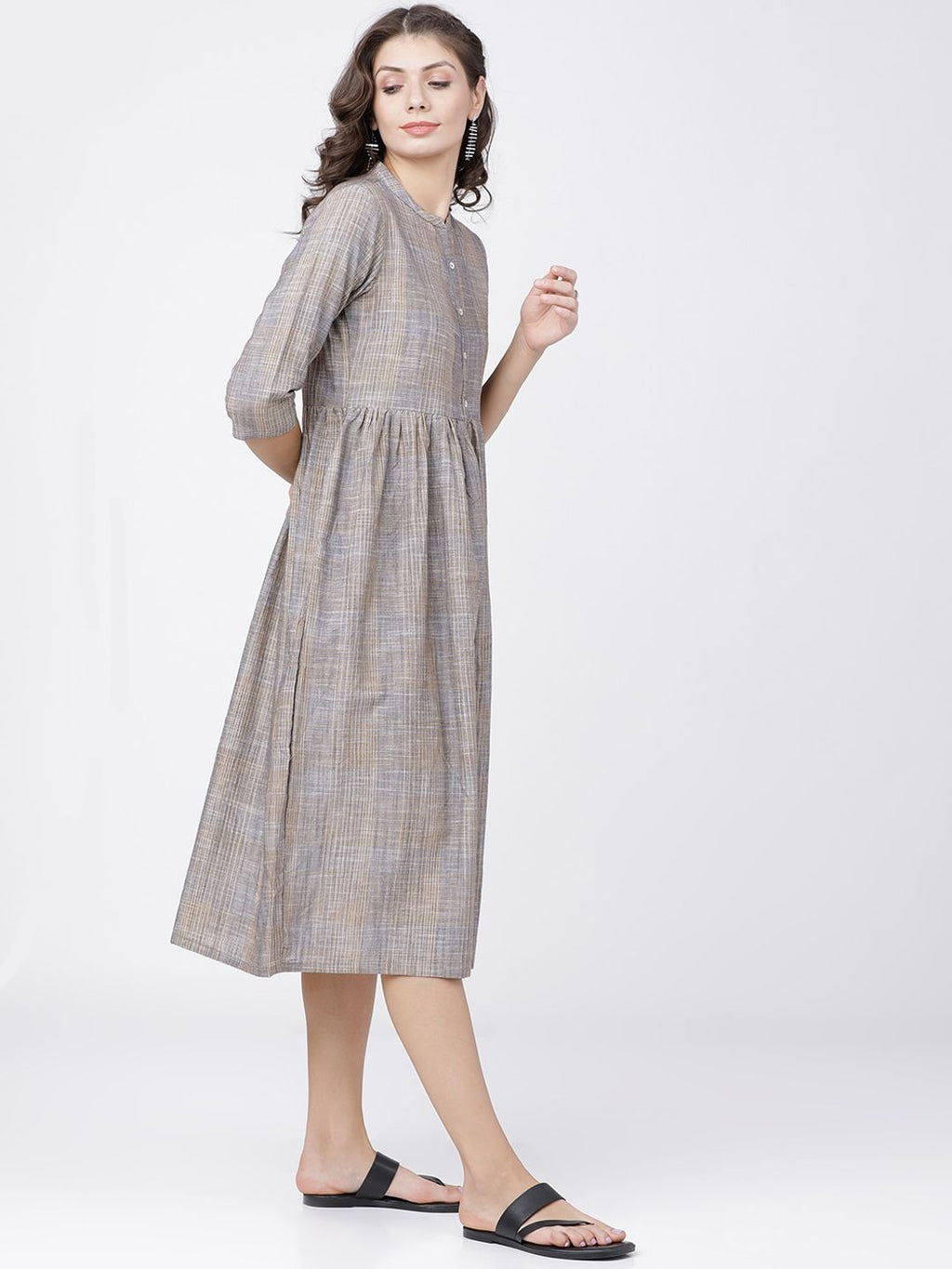 Dhimhi Women's Grey Checked A-Line Dress