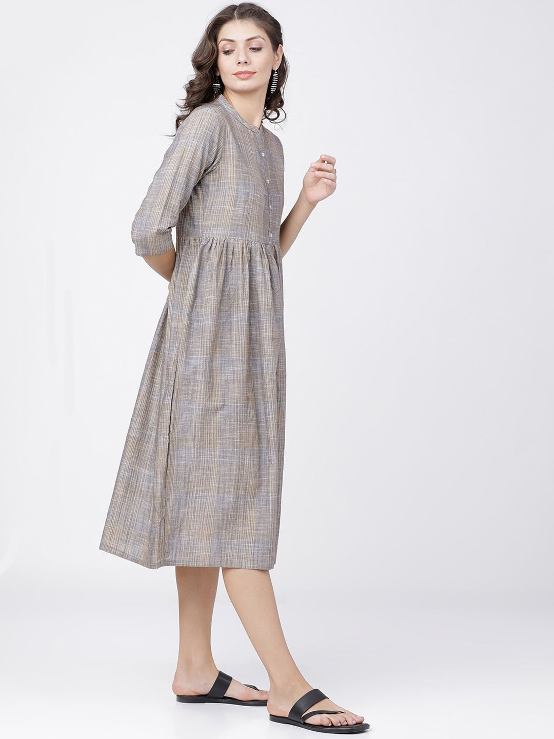 Dhimhi Women's Grey Checked A-Line Dress