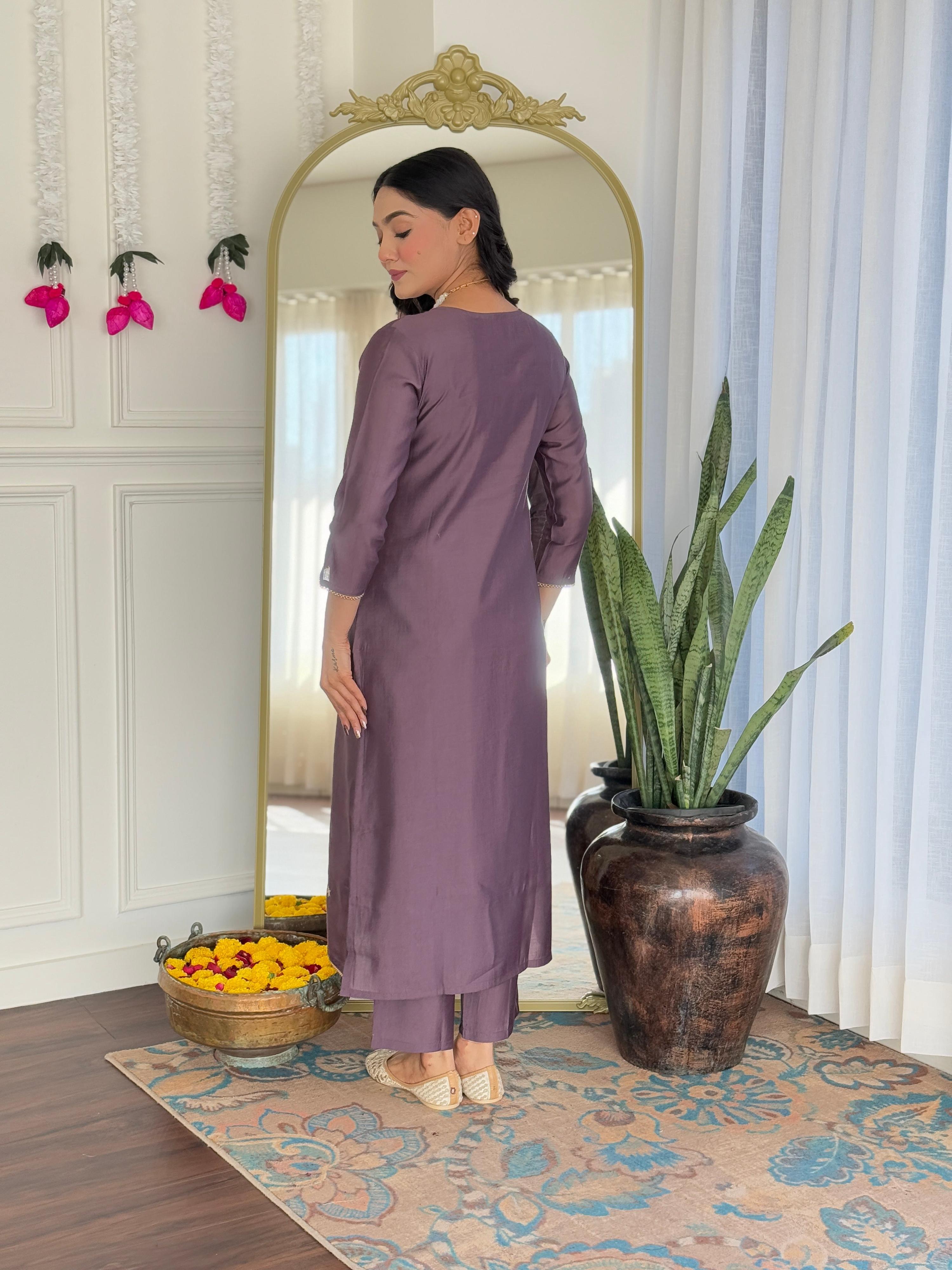 Dhimhi Women's Women's Gorgeous Viscose Embroidery work Straight Kurta with Pant and Dupatta Set