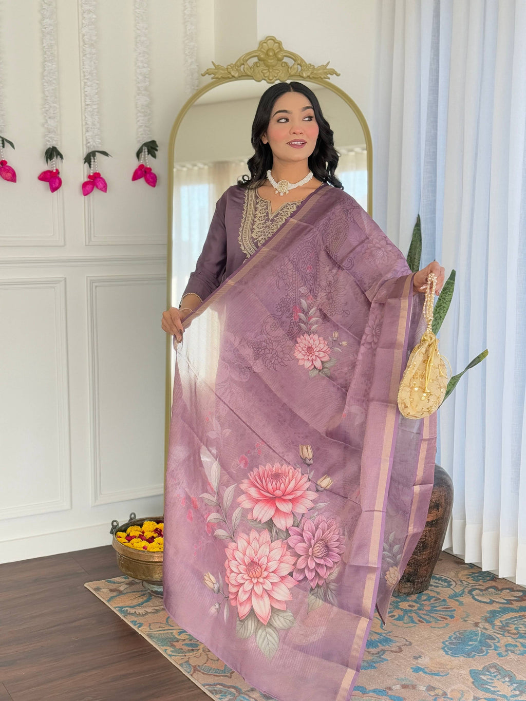 Dhimhi Women's Women's Gorgeous Viscose Embroidery work Straight Kurta with Pant and Dupatta Set