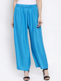 Dhimhi Women's Blue Solid Flared Palazzos