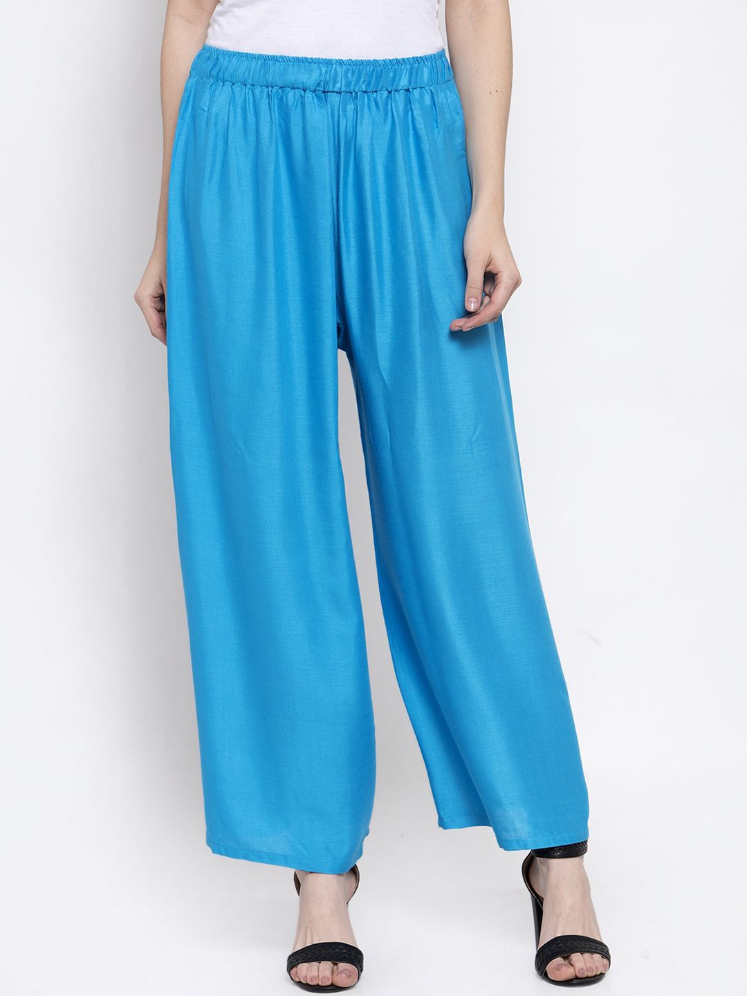 Dhimhi Women's Blue Solid Flared Palazzos