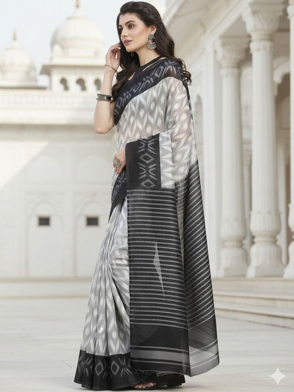 Dhimhi Women's Women Black Abstract Print Soft Silk Cristal Saree