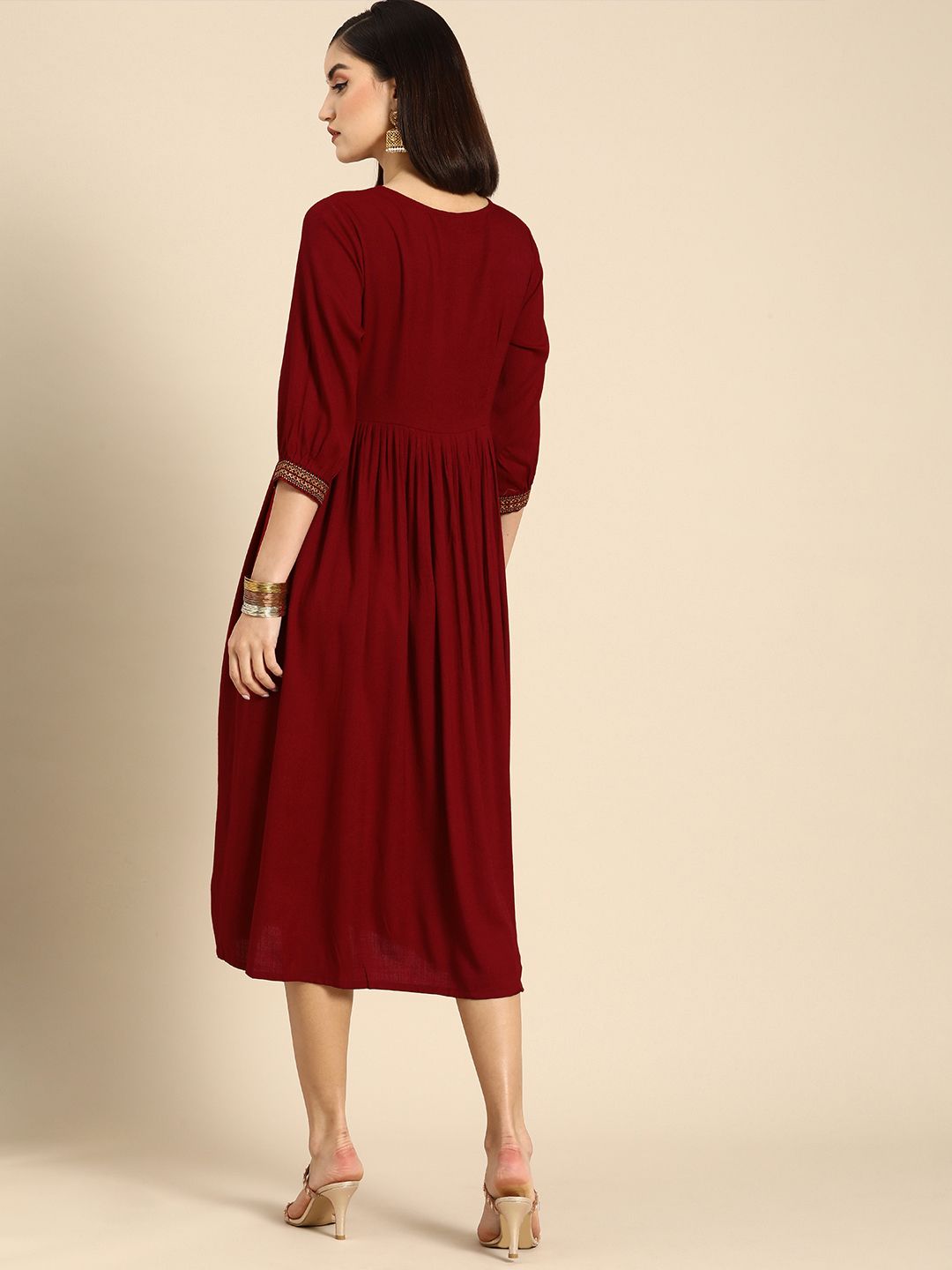 Dhimhi Women's Red Ethnic Motifs Dress