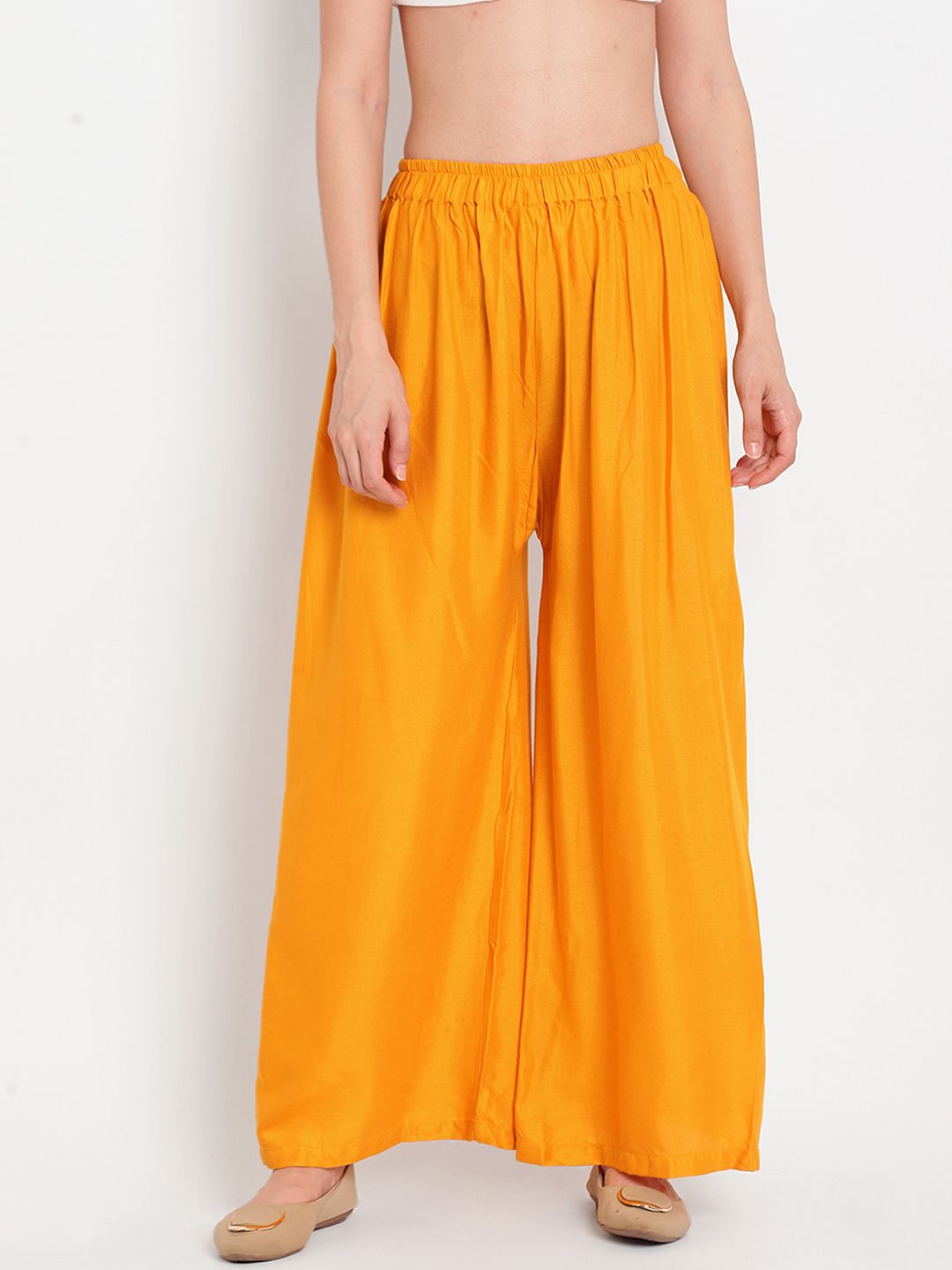Dhimhi Women's Yellow Solid Flared Palazzos