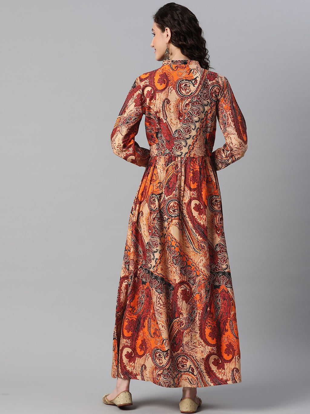 Dhimhi Women's Paisley Print Puff Sleeve A-Line Maxi Dress