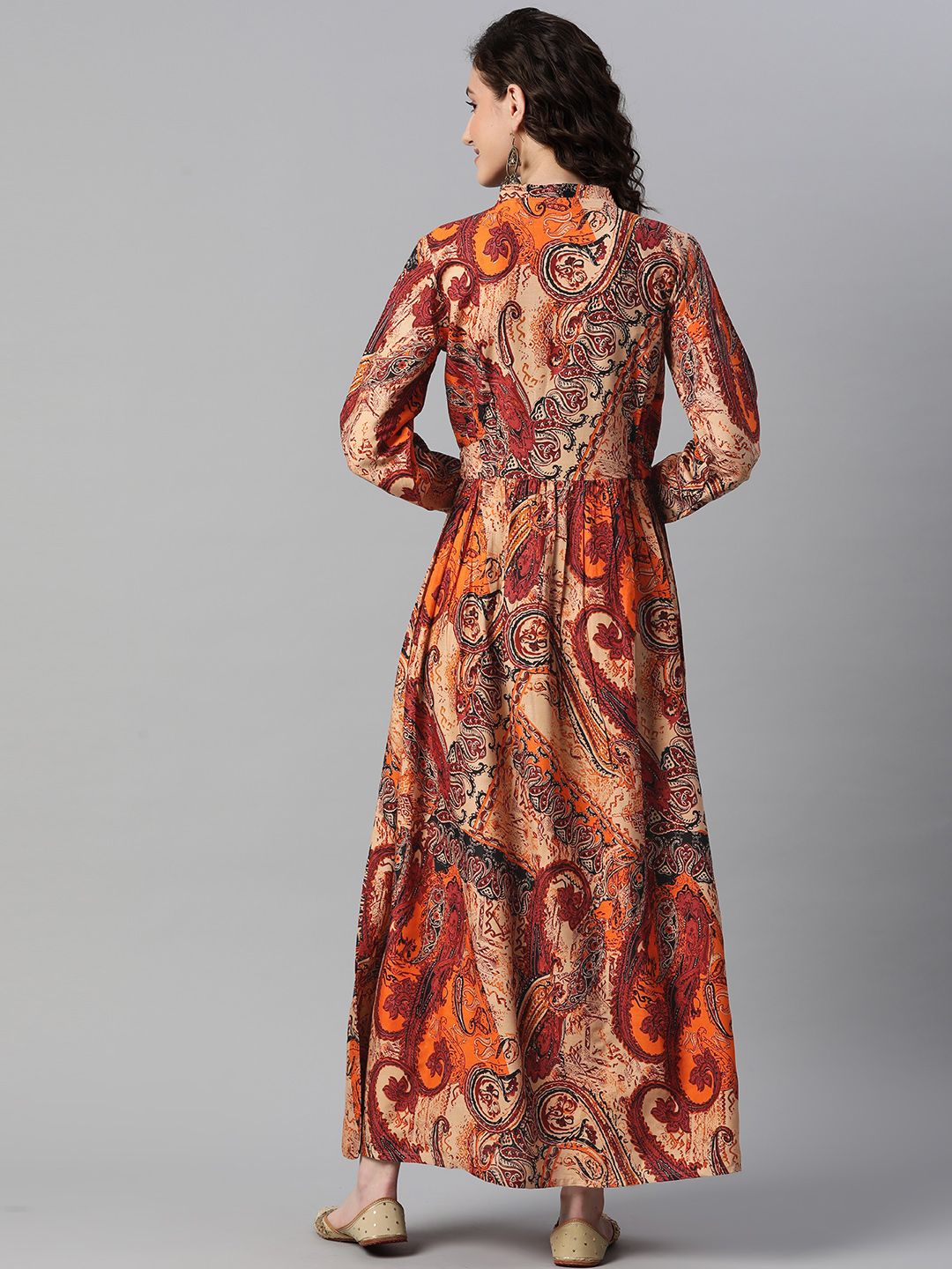 Dhimhi Women's Paisley Print Puff Sleeve A-Line Maxi Dress