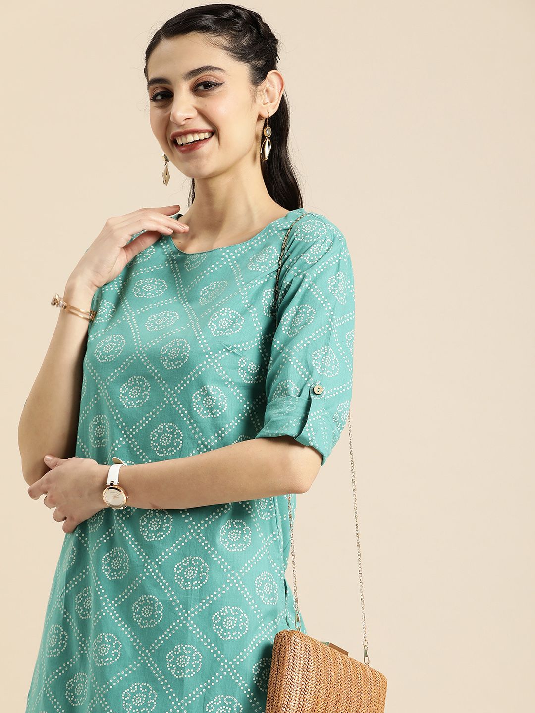 Dhimhi Women's Women Green Bandhani Printed Summer Sheers Kurta